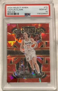 2024 Panini Select WNBA #72 Caitlin Clark RC Fever Prizm Red Ice Gem MT PSA 10 - Foto 1 di 2