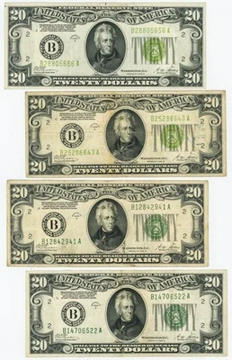 FR #2052B $20 1928B (4) Federal Reserve Notes New York Gold Clause DC-6329 - Image 1 of 3