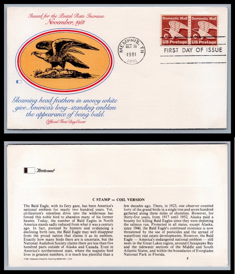 US FDC # 1947 "C" Rate (20c) Eagle Fleetwood Line Pair S.Cancel 1981, 9Q1128 - Image 1 of 1