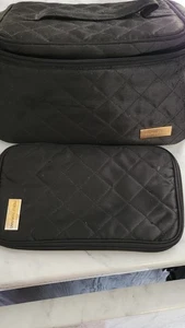VTG NEW MERLE NORMAN COSMETICS  BLACK TRAVEL MAKEUP BAG & BRUSH CASE  MERLE LOGO - Picture 1 of 9