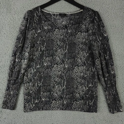 Suéter Talbots Mujer MP Negro Blanco Estampado Piel de Serpiente Manga Abullonada Lana Merino Foto 1 de 4