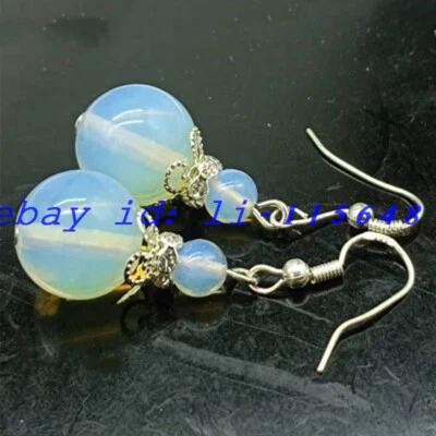 Mujeres Exquisitos Elegantes 6/14mm Ópalo Blanco Redondo Piedras Preciosas Cuentas Pendientes Regalo Foto 1 de 4