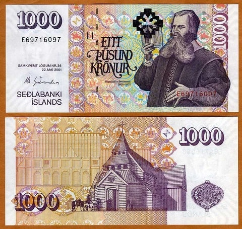 Iceland, 1000 (1,000) Kronur 2001, Signature (2013) Pick 59-New UNC Cover