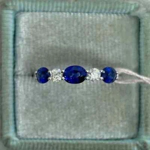 2Ct Oval Cut Lab-Created Sapphire Anniversary Ring 14K White Gold  Plated Silver - Picture 1 of 8