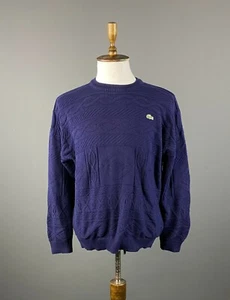 LACOSTE Navy Blue Textured Long Sleeve Knit Sweater Pullover Size 6 XL - Picture 1 of 11