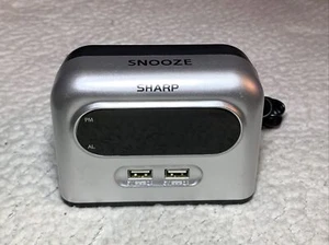 Sharp Digital Alarm Clock Model SPC189 Silver 2x2 Amp USB Charging Ports TESTED - Picture 1 of 11