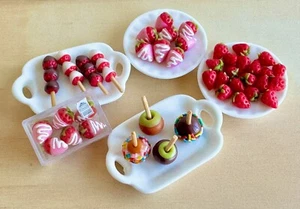 Dollhouse Miniature 1:6 1:12 handmade clay fruit strawberries chocolate plate - Picture 1 of 29