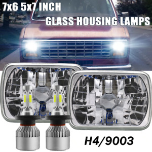 Pair 7X6" 5X7" LED Headlights H4 For Ford E-100 E-150 E-250 E-350 Econoline