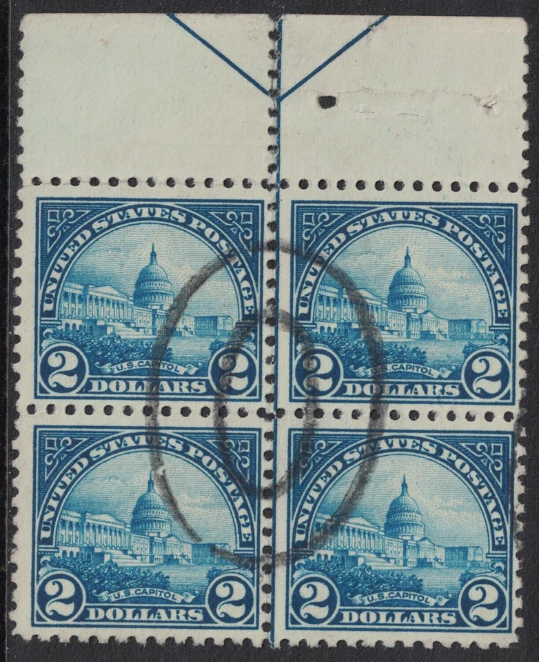 Scott 572- Scarce USED Top Arrow Block of 4- $2 U.S. Capitol Building- 1923  - Image 1 of 2
