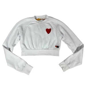 Aviator Nation Women’s Red Heart Stitch Crop Crew White Sweatshirt Size XS - Picture 1 of 14
