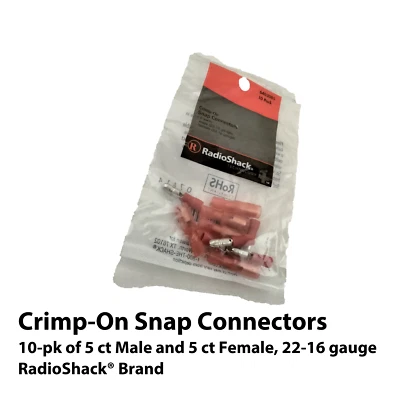 10-pk Crimp-On Snap Connectors・22-16 gauge: 5 male+5 female・RadioShack® 6403085 - Image 1 of 4