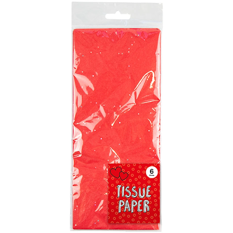 Red Glitter Tissue Paper - 6 Sheets Gift Wrapping Christmas Birthday Crafts Love - Image 1 of 1
