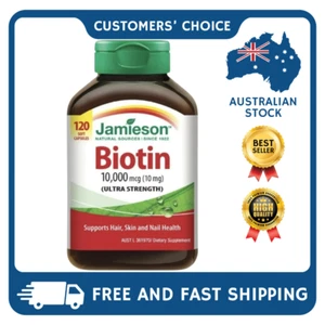 JAMIESON BIOTIN Ultra Strength 10000 MCG 120 Caps (for Hair, Skin & Nails) - Picture 1 of 3