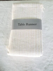 Table Runner  13" X 108" Textured Fringe White Yellow /Beige Cotton Farmhouse - Picture 1 of 9