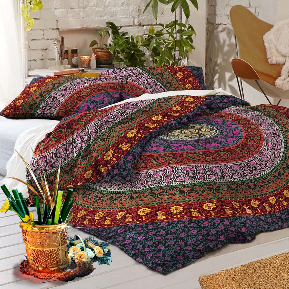 King Size Gold Mandala Hippie Gypsy Indien Quilt Duvet Cover Bedding Set Throw - Image 1 of 2