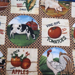 Cotton Quilt Fabric Cow Farm Primitive Checks 1 1/4 yard Craft Material - Picture 1 of 3