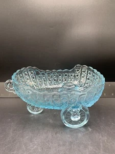 Vintage McKee Glass Daisy Button Aqua Blue Baby Carriage Coach Bowl Candy Dish - Picture 1 of 10