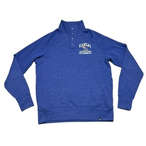 47 Brand Kansas Jayhawks Henley Sweatshirt Adult Medium Blue Snap Fleece - Picture 1 of 8