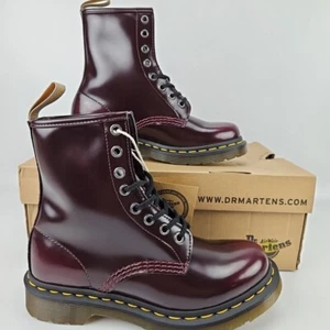 DR. MARTENS Vegan 1460 Boots Cherry Red Oxford Rub Off Women's 6 UK 4 EUR 37 NEW - Picture 1 of 11