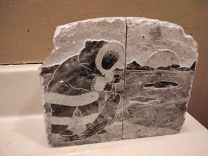Siku Native Eskimo Ice Fishing Canadian Soapstone Carving Sunset Bookends  - Picture 1 of 11