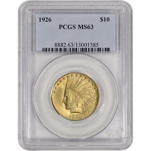 US Gold $10 Indian Head Eagle - PCGS MS63 - Random Date Cover