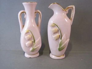 Adorable VINTAGE PORCELAIN SMALL VASE AND PITCHER SET PINK from OPELOUSAS LA - Picture 1 of 10