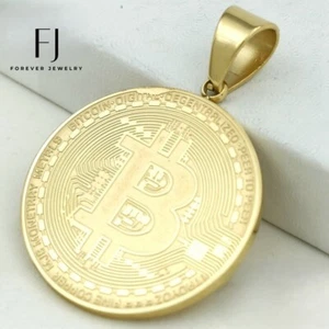 Men's Gold Stainless Steel,Bitcoin 50mm Pendant*Unisex*Box - Picture 1 of 2