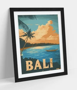VINTAGE BALI TRAVEL POSTER -FRAMED ART PICTURE PAPER PRINT - Picture 1 of 10