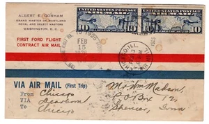 C7 Map FDC 10c Airmail 1926 FDC Ford Flight CAM 7E3 - Gorham Chicago - Dearborn - Picture 1 of 2