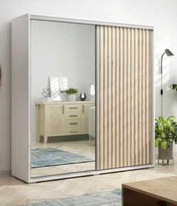 Kleiderschrank NAPOLI 150 cm Lamellen Schiebetüren Spiegel Schrank Garderobe - Bild 1 von 9