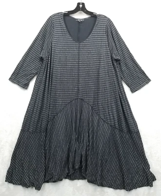 Comfy USA Dress Women 1X Black Pinstripe Swing Crinkle Easy Care Lagenlook READ - Image 1 of 4