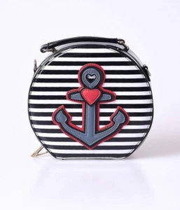 Borsa retrò nautica Hell Bunny Anchor and Heart rossa nera - Foto 1 di 3