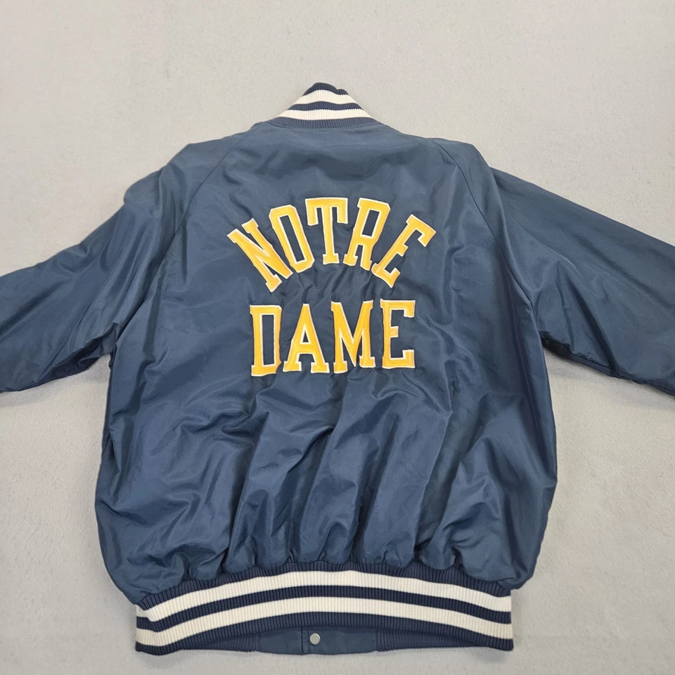 Chaqueta de bombardero vintage Champion Notre Dame lucha irlandesa NCAA botón a presión talla XL Foto 1 de 4