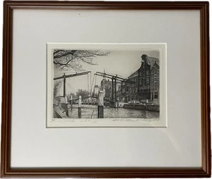 Maarten Langbroek Radierung Dordrecht Damiatebrug 1980 23,5x27,5cm 9,5x15cm - Bild 1 von 3