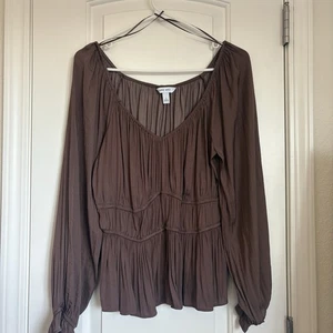 Blusa para mujer Nine West manga larga Sweetheart marrón peplum satinado - talla L - Imagen 1 de 7