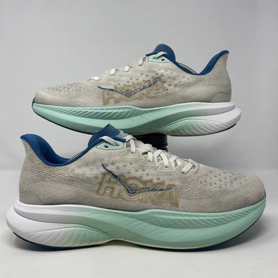 Tênis de corrida Hoka One One Mach 6 masculino tamanho 12.5 D gelo/ouro tênis esportivo - Imagem 1 de 4