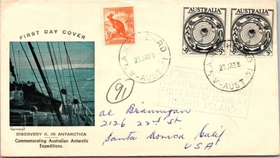 1955 Heard Island Antarctica Australia Primer Día Cubierta a Santa Mónica CA EE. UU. Foto 1 de 2