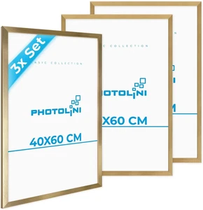 Cornici 40X60 Cm Oro Legno MDF, Set Di 3 Cornici per Poster, Plexiglass Infrangi - Foto 1 di 12