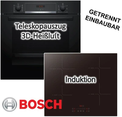 Bosch Backofen Set mit PKM Induktionskochfeld Schwarz Hydrolyse Pizzafunktion - Bild 1 von 4