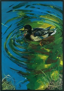 original drawing A3 132GZ artwork acrylic pastel modern duck in the pond - Picture 1 of 2