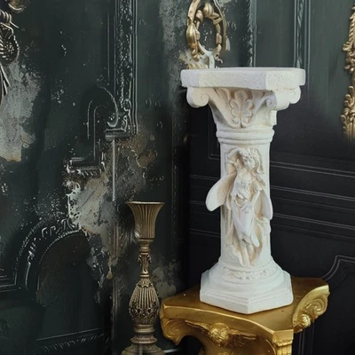 Vintage Weathered 21.3’’H Winged Angel Roman Column Statue Oxidized Magnesium... - Image 1 of 4