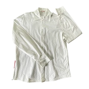 Prada LS Button Up Shirt Mens XL White Stripes Red Tab Rayon Spandex Blend Italy - Picture 1 of 10