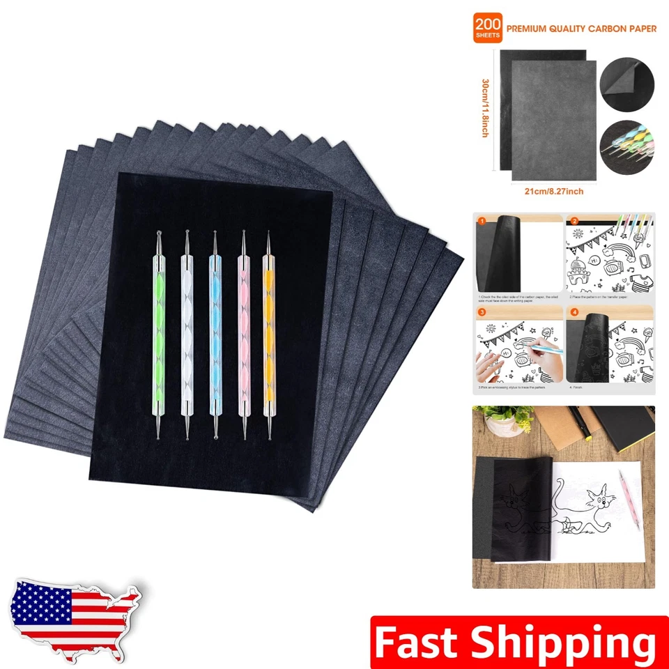 200 Sheets Carbon Paper Black Graphite Transfer Tracing and