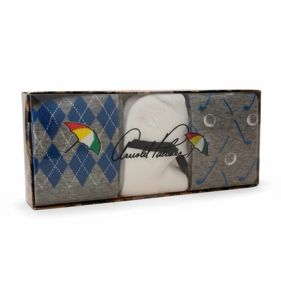 Juego de 3 calcetines de golf Arnold Palmer para hombre talla 9-12 blancos grises bajos para jinete y tripulación Foto 1 de 4