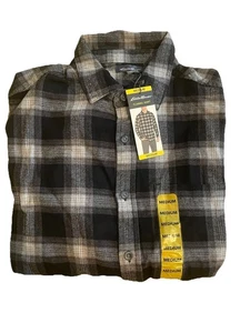 Eddie Bauer Herren Bristol Flanellhemd Größe Medium schwarz kariert Knopfleiste neu mit Etikett - Bild 1 von 2