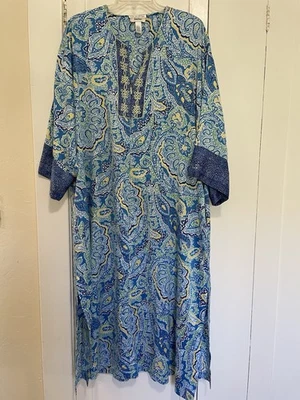 Oscar De La Renta Neiman Marcus Blue Paisley Kaftan Size Large - Image 1 of 4