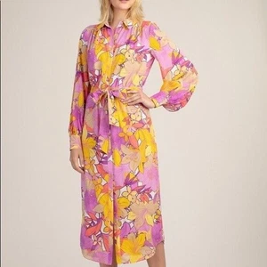 Trina Turk Sun Kissed Midi Dress Cover-Up Fresh Lilac & Yellow Solair Lily Print - Picture 1 of 4