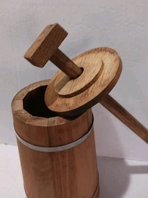 VTG Wooden Butter Churn w/ Dasher & Lid, Barrel Style 15.5" - Image 1 of 4