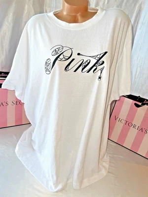 Victorias Secret PINK Boyfriend T-Shirt Small Oversized Spider Web Logo - Image 1 of 3