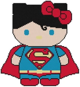 PUNTO CROCE + MOTIVO ARTIGIANALE Hello Kitty Gatto Superman Uomo d'Acciaio TV Fumetto Film - Foto 1 di 16